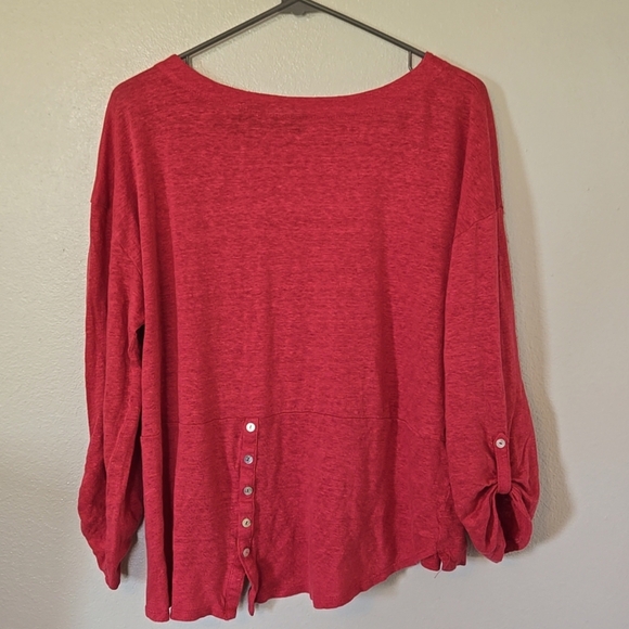 Adrienne Vittadini Red Linen 3/4 Sleeve Top Size Large - Picture 2 of 7